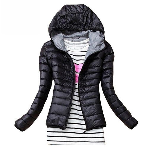 2017 Autumn Winter Women Basic Jacket Coat Female Slim Hooded Brand Cotton Coats Casual Black Jackets