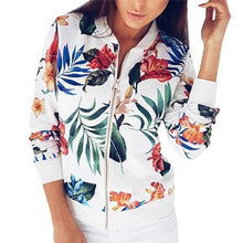 Load image into Gallery viewer, New Ladies Ribbed Trim Flower Print Bomber Jacket Women Autumn Printing Long Sleeve Casual Tops Zipper Jacket Outwear Loose Tops