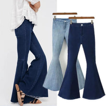 Load image into Gallery viewer, Full-length Bell-Bottoms flare pants stretching cool soft mid-waist light washed regular Trousers