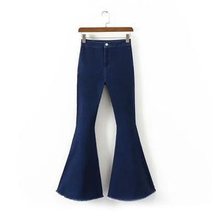 Full-length Bell-Bottoms flare pants stretching cool soft mid-waist light washed regular Trousers