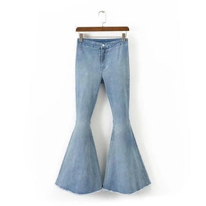 Full-length Bell-Bottoms flare pants stretching cool soft mid-waist light washed regular Trousers