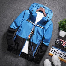 Load image into Gallery viewer, New Spring Autumn Bomber Hooded Jacket Men Casual Slim Patchwork Windbreaker Jacket Male Outwear Zipper Thin Coat Brand Clothing