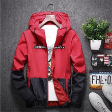 Load image into Gallery viewer, New Spring Autumn Bomber Hooded Jacket Men Casual Slim Patchwork Windbreaker Jacket Male Outwear Zipper Thin Coat Brand Clothing