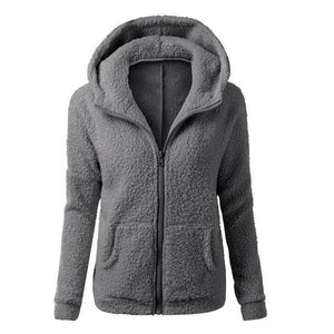 Women Solid Color Coat Thicken Soft Fleece Winter Autumn Warm Jacket Hooded Zipper Overcoat Female Fashion Casual Outwear Coat