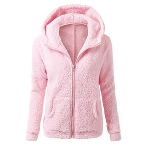 Women Solid Color Coat Thicken Soft Fleece Winter Autumn Warm Jacket Hooded Zipper Overcoat Female Fashion Casual Outwear Coat