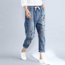 Load image into Gallery viewer, Plus Size 3XL Floral Embroidery Boyfriend Ripped Jeans For Women