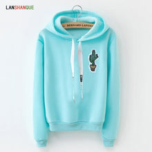 Load image into Gallery viewer, LANSHANQUE S-XXXL Autumn Winter Fleece Harajuku Pullover Solid Thick Loose Women Hoodies Sweatshirts Female Casual Coat