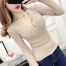 Load image into Gallery viewer, Sexy Winter Knitted Sweater V Neck Cashmere Sweater Female 2018 Women Sweaters And Pullovers Autumn Long Sleeve Sweater Jumper