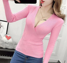 Load image into Gallery viewer, Sexy Winter Knitted Sweater V Neck Cashmere Sweater Female 2018 Women Sweaters And Pullovers Autumn Long Sleeve Sweater Jumper