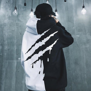 Black White  Splice Hoodies Oversize Hip-hop Style Swag Tyga Hoodie Autumn Winter Warm Thick Hoodies US Size XS-XL