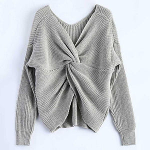 Wipalo 4 colors V Neck Twisted Back Sweater Women Jumpers Autumn Pullovers Casual Tops Long Sleeve Knitted Sweaters pull femme