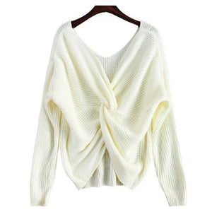 Wipalo 4 colors V Neck Twisted Back Sweater Women Jumpers Autumn Pullovers Casual Tops Long Sleeve Knitted Sweaters pull femme