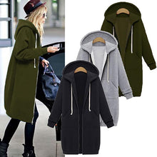 Load image into Gallery viewer, Autumn Winter New Hoodie Sweatshirt Women Solid Casual Loose Zipper Plus Size Thick Hoodies Jacket Long Coat Feminino 5XL