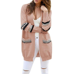 Tassels Loose Sweater Coat Women 2018 Autumn Warm Outwear Winter Knitted Coat Top Female Long Cardigan Long Sleeve Vintage Natio