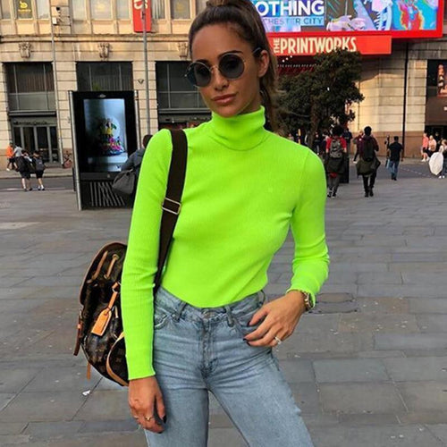 Autumn Winter Neon Color Ribbed T Shirt