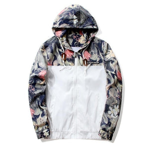 Floral Jacket 2018 Autumn Mens Hooded Jackets Slim Fit Long Sleeve Homme Trendy Windbreaker Coat Brand Clothing