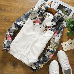 Floral Jacket 2018 Autumn Mens Hooded Jackets Slim Fit Long Sleeve Homme Trendy Windbreaker Coat Brand Clothing