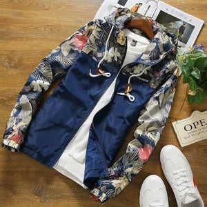 Floral Jacket 2018 Autumn Mens Hooded Jackets Slim Fit Long Sleeve Homme Trendy Windbreaker Coat Brand Clothing