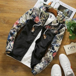 Floral Jacket 2018 Autumn Mens Hooded Jackets Slim Fit Long Sleeve Homme Trendy Windbreaker Coat Brand Clothing