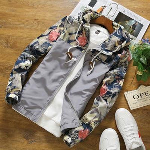 Floral Jacket 2018 Autumn Mens Hooded Jackets Slim Fit Long Sleeve Homme Trendy Windbreaker Coat Brand Clothing