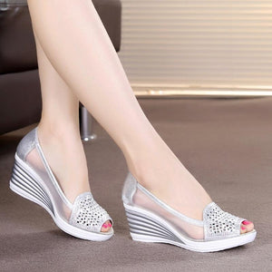 Fish mouth wedge sandals summer