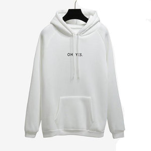 Oh Yes Letter Harajuku Casual Coat Two Layers Hat Winter Fleece Pink Pullover Thick Loose Women Hoodies Sweatshirt Female