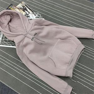 Oh Yes Letter Harajuku Casual Coat Two Layers Hat Winter Fleece Pink Pullover Thick Loose Women Hoodies Sweatshirt Female