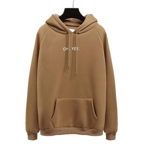 Oh Yes Letter Harajuku Casual Coat Two Layers Hat Winter Fleece Pink Pullover Thick Loose Women Hoodies Sweatshirt Female