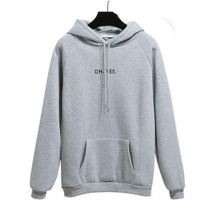 Oh Yes Letter Harajuku Casual Coat Two Layers Hat Winter Fleece Pink Pullover Thick Loose Women Hoodies Sweatshirt Female