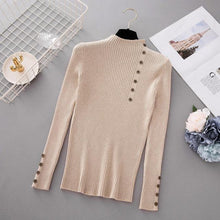 Load image into Gallery viewer, New Fashion Button Turtleneck Sweater Women Spring Autumn Solid Knitted Pullover Women Slim Soft Jumper Sweater Female Knit Tops