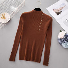 Load image into Gallery viewer, New Fashion Button Turtleneck Sweater Women Spring Autumn Solid Knitted Pullover Women Slim Soft Jumper Sweater Female Knit Tops