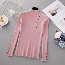 Load image into Gallery viewer, New Fashion Button Turtleneck Sweater Women Spring Autumn Solid Knitted Pullover Women Slim Soft Jumper Sweater Female Knit Tops