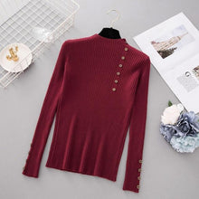 Load image into Gallery viewer, New Fashion Button Turtleneck Sweater Women Spring Autumn Solid Knitted Pullover Women Slim Soft Jumper Sweater Female Knit Tops