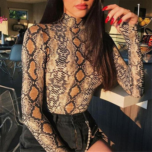 Sexy Snake Print New Women Autumn Winter Coveralls Slim Primer