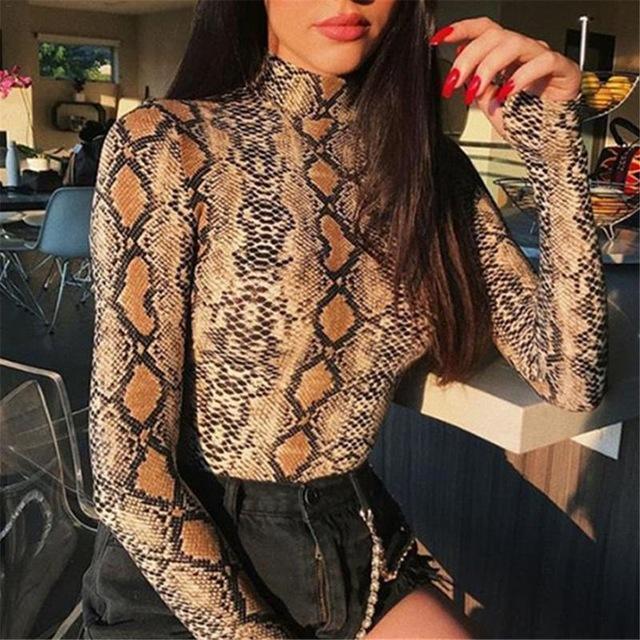 Sexy Snake Print New Women Autumn Winter Coveralls Slim Primer