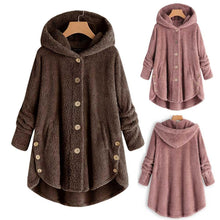 Load image into Gallery viewer, Hot Winter New Fashion Women Button Coat Fluffy Tail Tops Hooded Pullover Loose Oversize Coats Warm outwear plus size S-5XL