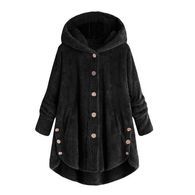 Hot Winter New Fashion Women Button Coat Fluffy Tail Tops Hooded Pullover Loose Oversize Coats Warm outwear plus size S-5XL