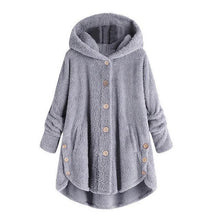 Load image into Gallery viewer, Hot Winter New Fashion Women Button Coat Fluffy Tail Tops Hooded Pullover Loose Oversize Coats Warm outwear plus size S-5XL