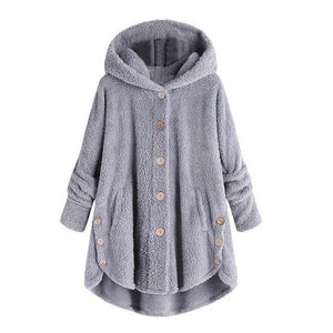 Hot Winter New Fashion Women Button Coat Fluffy Tail Tops Hooded Pullover Loose Oversize Coats Warm outwear plus size S-5XL