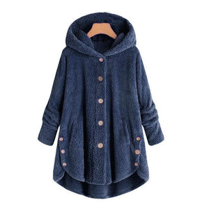 Hot Winter New Fashion Women Button Coat Fluffy Tail Tops Hooded Pullover Loose Oversize Coats Warm outwear plus size S-5XL