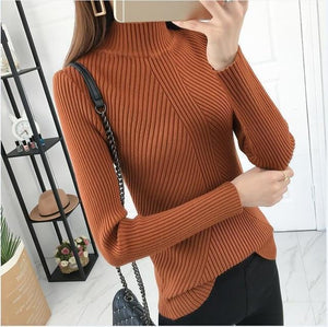 8 colors 2019 spring Women lady sweater high elastic Solid Turtleneck sweater women slim sexy tight Bottoming Knitted Pullovers