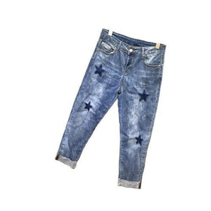 Cross Pant Loose Thin Patchwork Star Hole Beggar Womens Jeans