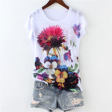 Load image into Gallery viewer, New arrival hot drilling peony double print short sleeve silk cotton thin t shirt