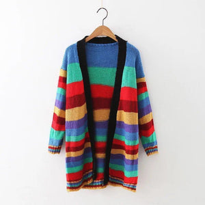 Maternity 2019 autumn new hit color stripe loose long cardigan sweater coat maternity