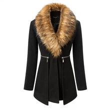 Load image into Gallery viewer, Black Coat Female 2019 Winter Women Parka Long Windproof Jackets Alpaca Coat Women Rabbit Fur Collars Stitching Wool Blends